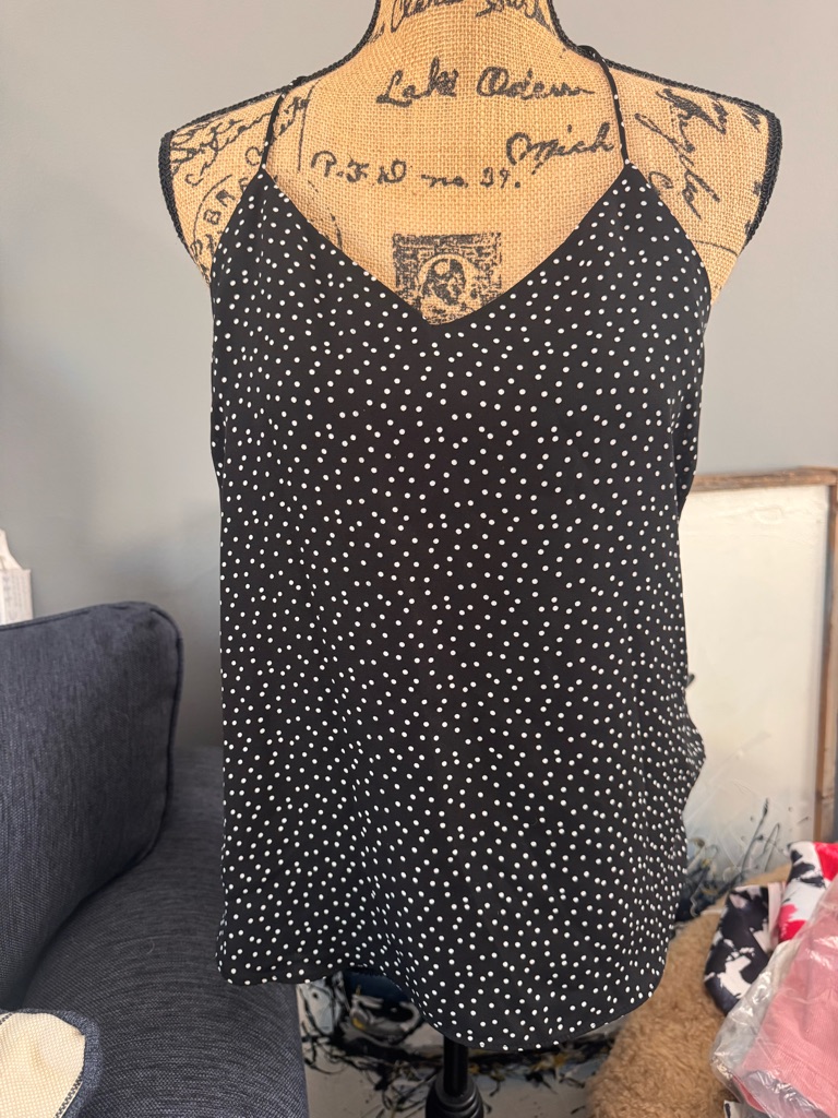 Women's Black Polka Dot V-Neck Cami With Adjustable Straps